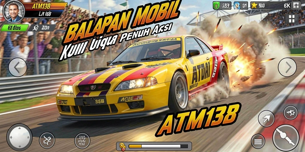Tangkapan layar permainan ATM138 menampilkan aksi balapan menegangkan.