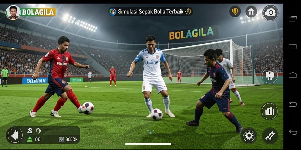 Tampilan game BOLAGILA dengan aksi sepak bola seru.