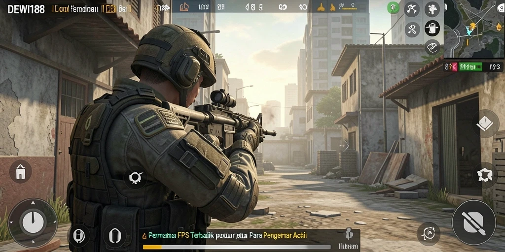 Screenshot utama dari gameplay DEWI188 menampilkan aksi tembak-menembak yang intens.