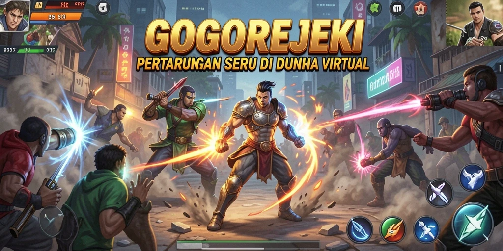 Tangkapan layar GOGOREJEKI menampilkan aksi pertarungan yang mendebarkan.