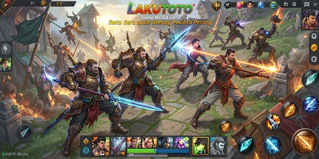 Tampilan screenshot LAKUTOTO yang menampilkan aksi seru dalam pertempuran MOBA.