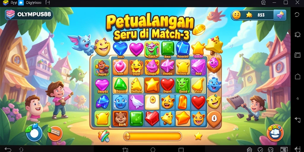 Tampilan gameplay OLYMPUS88 yang penuh warna dalam genre Match-3.