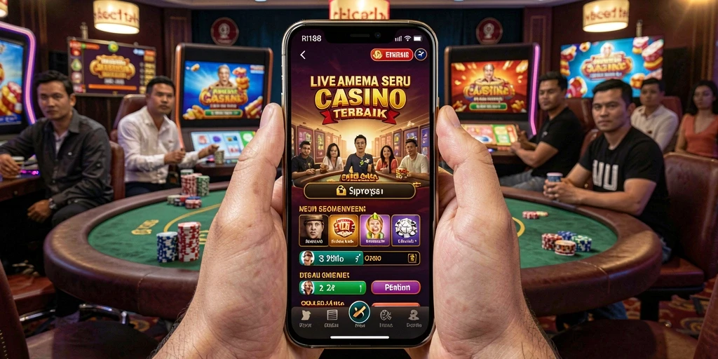 Screenshot gameplay RI188 yang menunjukkan dealer langsung di meja roulette.