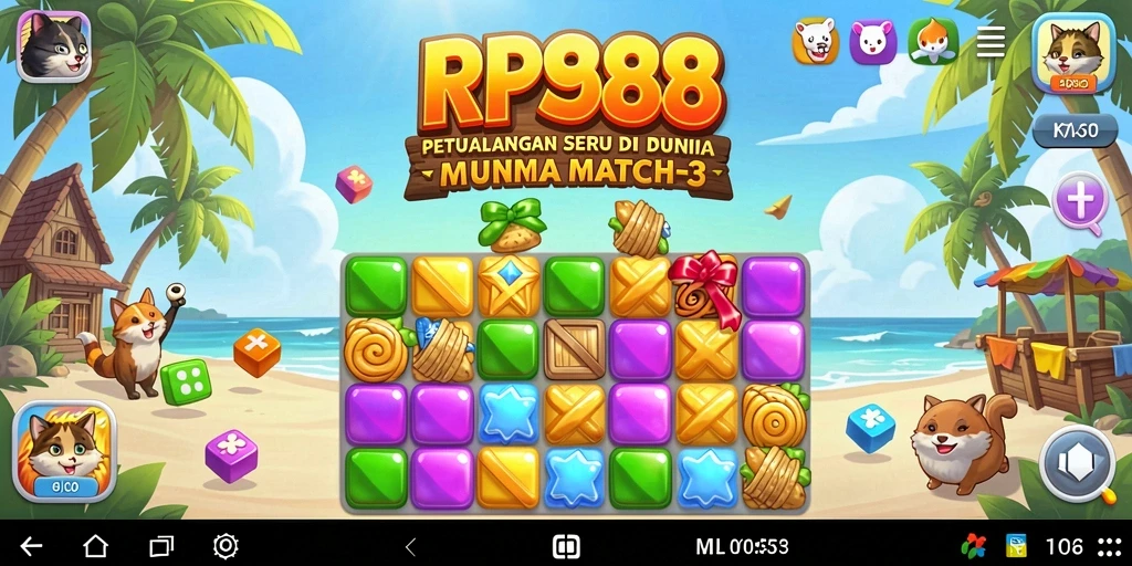 Tampilan gameplay seru di RP888 dengan elemen match-3 yang menarik.