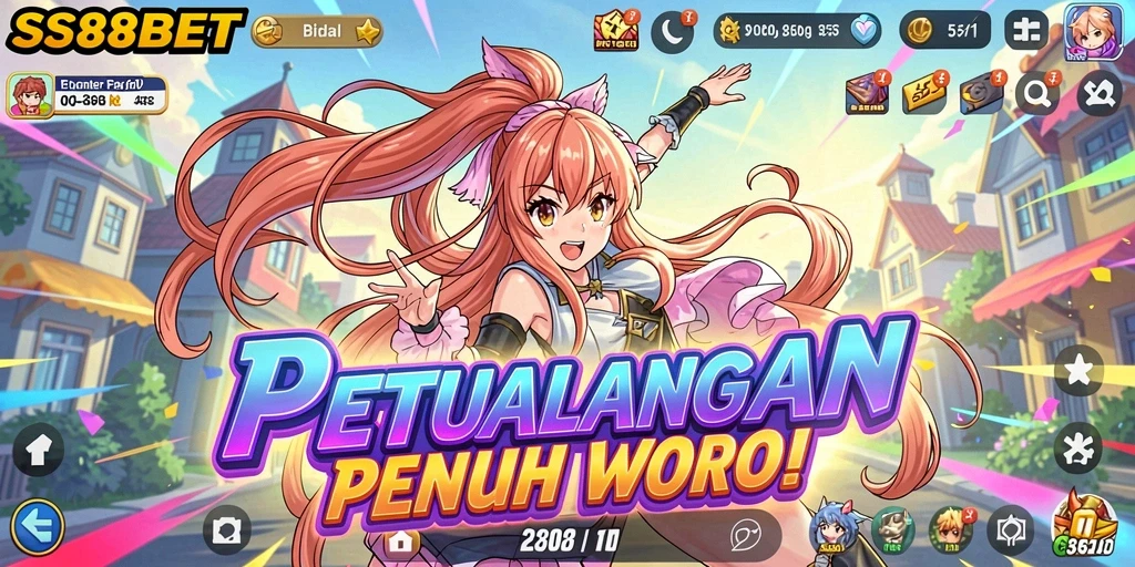 Screenshot gameplay SS88BET menunjukkan karakter anime beraksi dengan grafis yang detail.