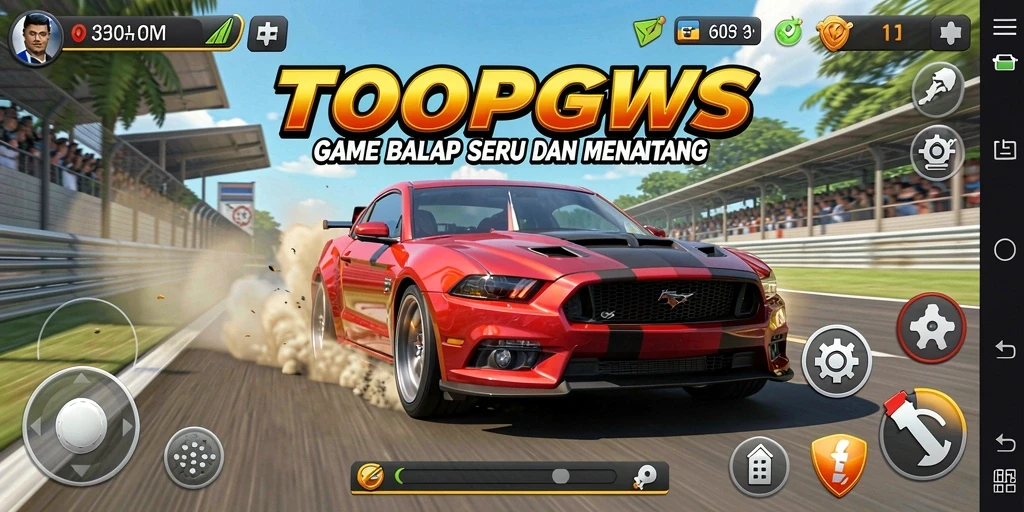 Screenshot gameplay TOOPGWS menampilkan balapan yang mendebarkan.